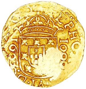 Quarto de moeda de D. Afonso VI com carimbo 1100 coroado