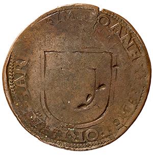 10 reais de D. João III com carimbo açor